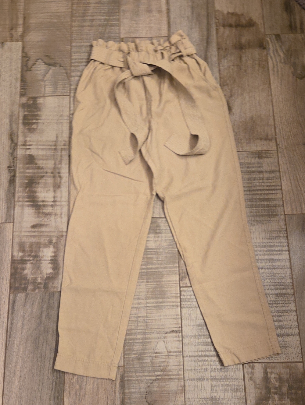 a new day Tan Paperbag Waist Cropped Pants